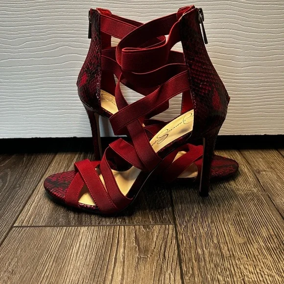 Jessica Simpson Red Snakeskin Strappy Heels – Chic Statement - Picture 3 of 10